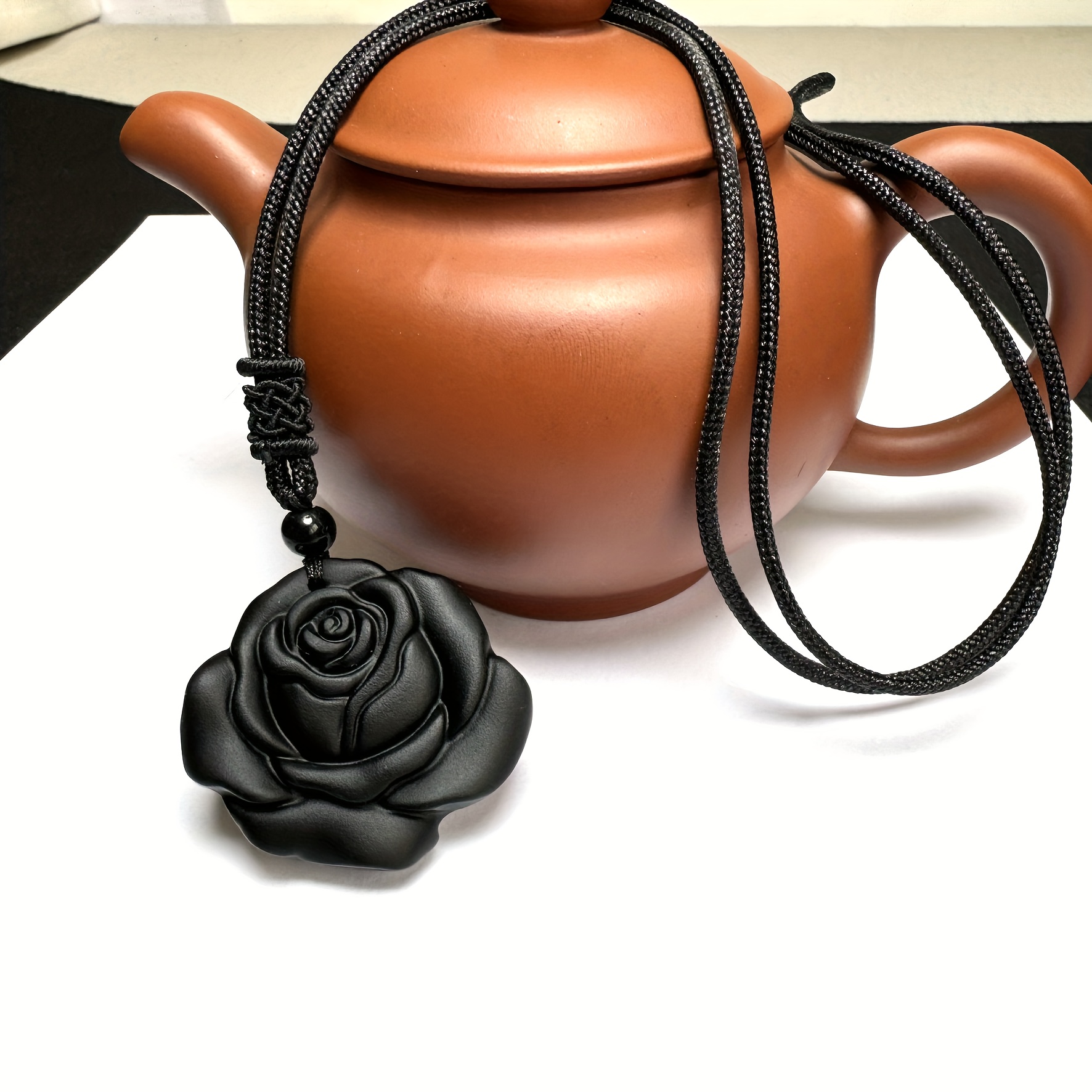 Obsidian Rose Flower Pendant